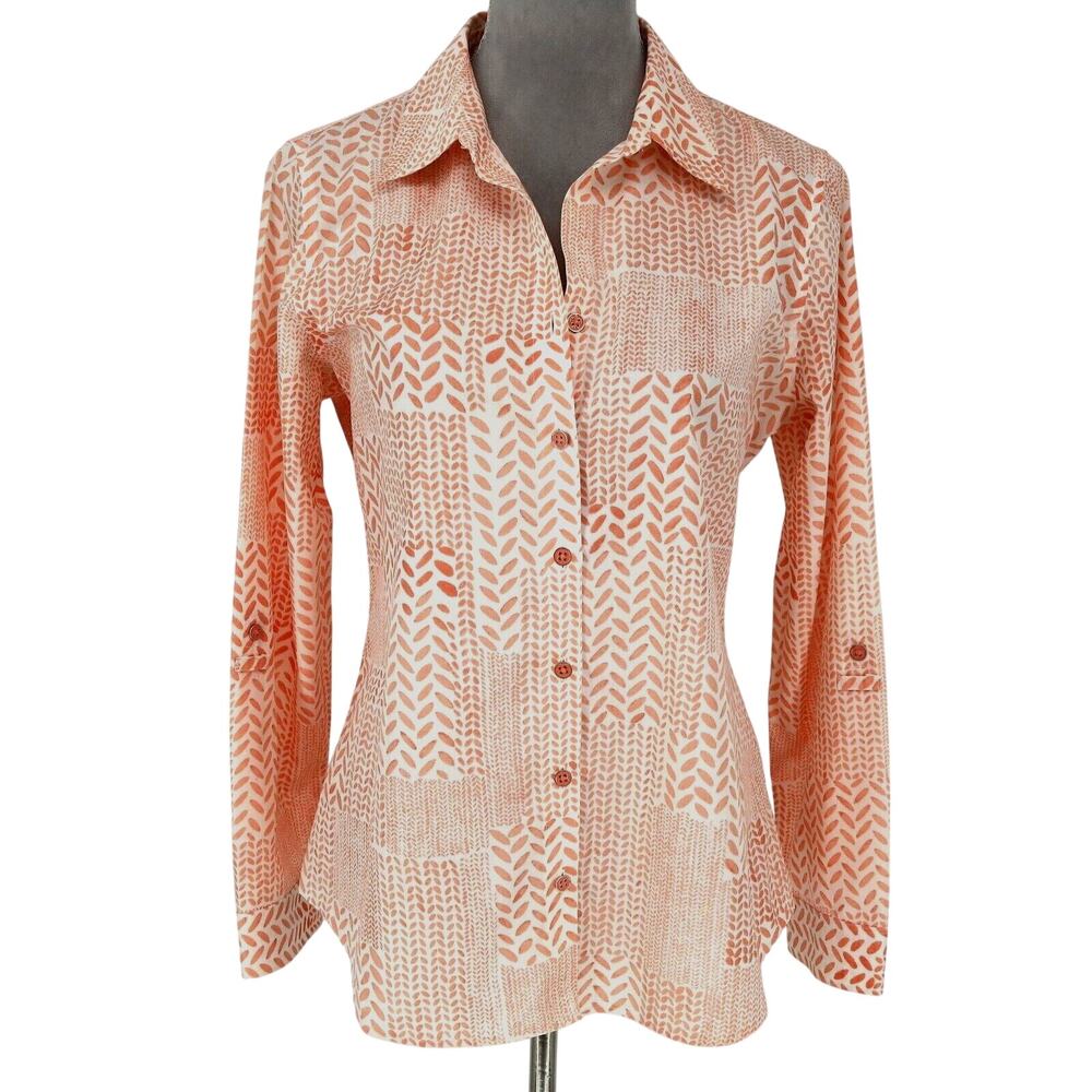 Chicos Top 0 Womens Small 4 Pale Orange Ivory Non Iron Blouse Buttons Shirt
